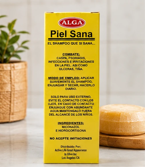 Shampoo Alga Piel Sana en un ambiente natural